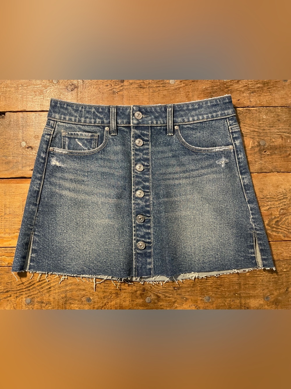 PAIGE Washed Denim Button-Front Mini Skirt - Blue